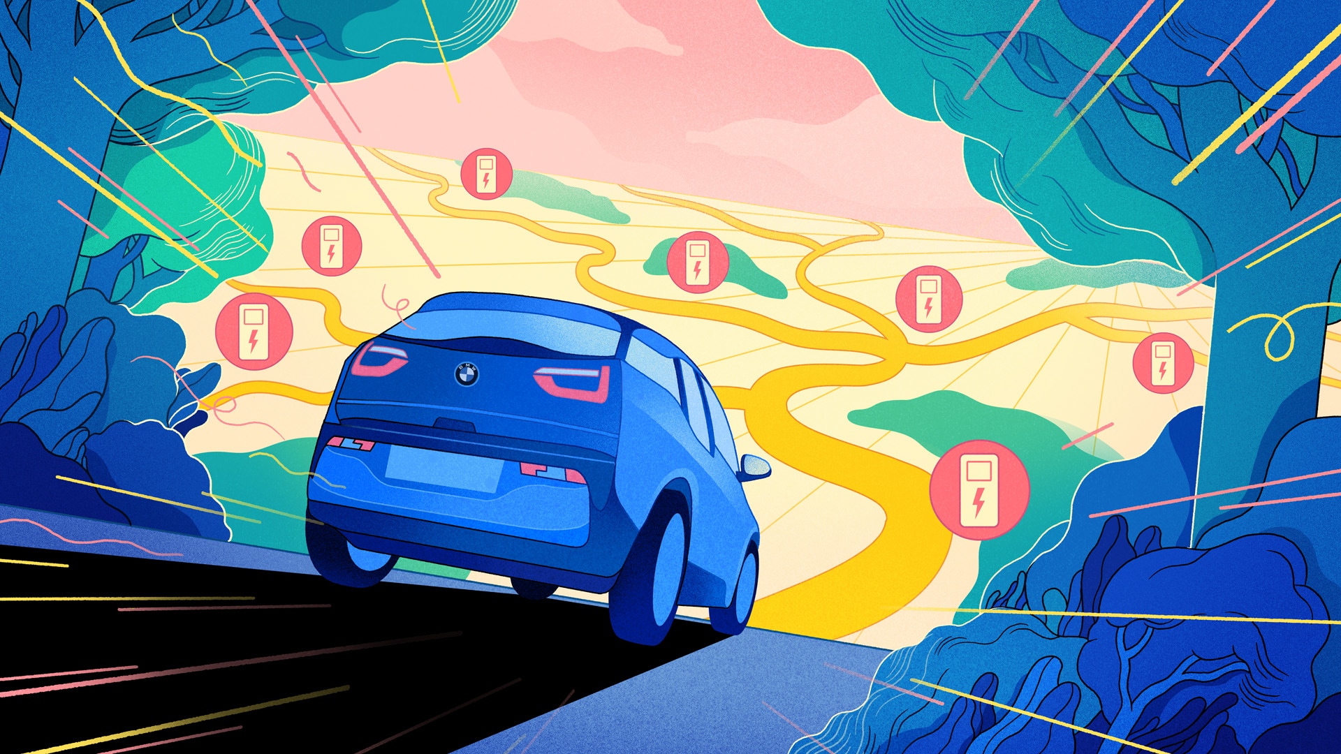 Illustration Electric car charge Electric car charging stations Public charging stations Where to charge electric car Wallbox