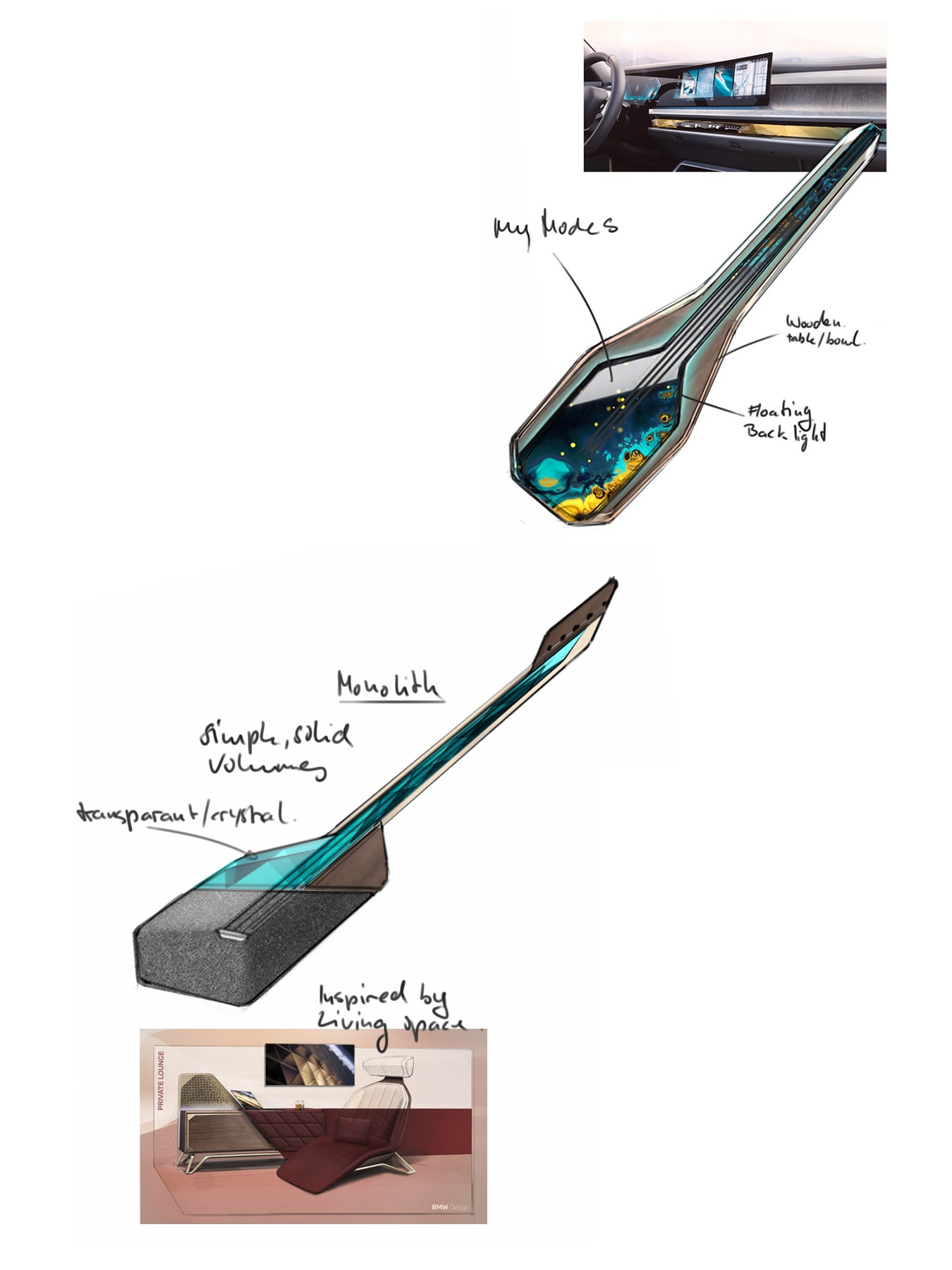 Designers from BMW i7 have made sketches for electric guitar bodies.